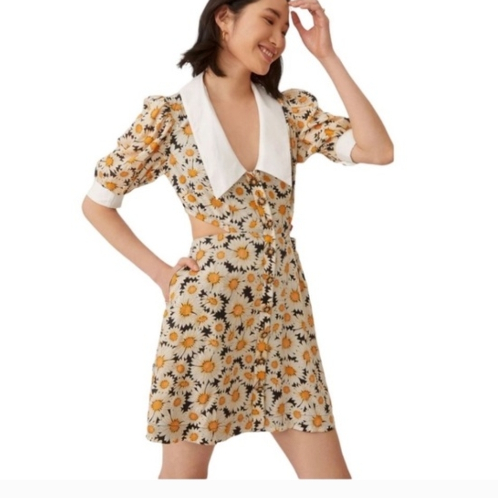 Maeve Floral Mini Dress - Black, White, Yellow